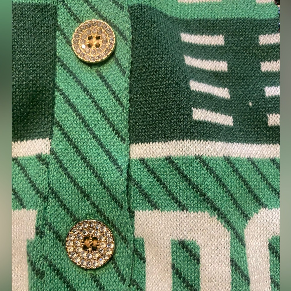 QUEEN OF SPARKLES Green Sequin Football Touchdown Cardigan - Picture 12 of 16